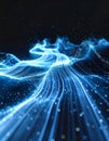 Abstract Blue Glowing Data Stream with Dark Background and Bokeh Effect Royalty Free Stock Photo