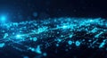 Abstract blue glowing digital network of data points and connections representing technology and information flow Royalty Free Stock Photo