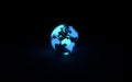 Abstract Blue Glowing Earth Globe on Black Background