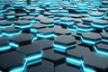 Abstract blue glowing of futuristic surface hexagon pattern. 3D Rendering