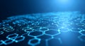 Futuristic Digital Network Background: Blue glowing hexagons for modern technology and science professionals. Royalty Free Stock Photo