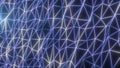 Abstract blue glowing mesh network with triangular grid pattern and light reflections, isolated on dark background Royalty Free Stock Photo