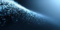 Abstract blue glowing particles scattered in a dynamic wave pattern on dark background with soft focus and depth of field Royalty Free Stock Photo