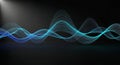 Abstract blue glowing wave pattern on dark gradient background with light beam Royalty Free Stock Photo