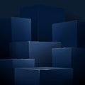 Abstract blue and gold geometric podiums, luxury concept background. Vector illustration Royalty Free Stock Photo