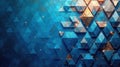 Abstract blue and gold geometric triangular pattern with sparkling lights. Generative AI Royalty Free Stock Photo