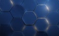 Abstract blue and gold hexagon 3d texture background with technology and luxury concept. Vector illustration Royalty Free Stock Photo