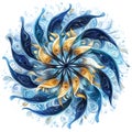Abstract Blue Gold Mandala Design Swirling Floral Pattern Whimsical Art Royalty Free Stock Photo