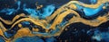 Abstract Blue and Gold Swirling Marble Art Texture.