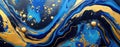 Abstract Blue and Gold Swirling Marble Art Texture.