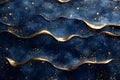 abstract dark blue textured background with flowing golden waves and scattered gold specks creating a luxurious effect Royalty Free Stock Photo