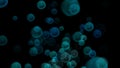 Abstract blue and green air bubbles rise from the depths of the ocean. 3D. 4K. Isolated black background Royalty Free Stock Photo