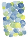 Abstract Blue and Green Circle Pattern Bleeding Watercolor Illustration