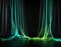 Abstract Blue Green Curtain with Sparkling Light Effects on Dark Backdrop Royalty Free Stock Photo