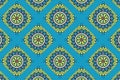 abstract blue and green mandala pattern dreamy vintage circular pattern ornament on light blue