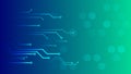Abstract blue-green technology background with digital circuit lines and hexagonal elements, symbolizing data flow, connectivity, Royalty Free Stock Photo