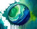 Abstract blue and green tone earth crylic paint blob, creative modern artwork and flat lay drop digital art concept Royalty Free Stock Photo