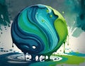 Abstract blue and green tone earth crylic paint blob, creative modern artwork and flat lay drop digital art concept Royalty Free Stock Photo