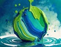 Abstract blue and green tone earth crylic paint blob, creative modern artwork and flat lay drop digital art concept Royalty Free Stock Photo