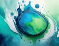 Abstract blue and green tone earth Crylic paint blob, creative modern artwork and flat lay drop digital art concept. Royalty Free Stock Photo