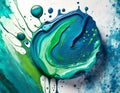 Abstract blue and green tone earth Crylic paint blob, creative modern artwork and flat lay drop digital art concept. Royalty Free Stock Photo