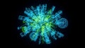 Abstract blue and green virus cell on black background Royalty Free Stock Photo