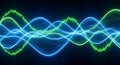 Abstract Blue and Green Waveform Light Streaks on Dark Background for Technology and Data Visualization Royalty Free Stock Photo