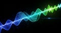 Abstract Blue and Green Wavy Light Formations on Black Background wave energy Royalty Free Stock Photo