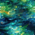 Abstract blue and green wavy pattern with pointillist textures (tiled)