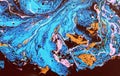 Abstract blue hand drawn acrylic painting creative art background.Closeup shot of brushstrokes colorful acrylic paint on canvas wi