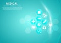 Abstract blue hexagon pattern and wave lines background.Medical and science concept and health care icon pattern Royalty Free Stock Photo