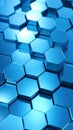 Abstract blue hexagonal geometric pattern with metallic sheen and light reflections Royalty Free Stock Photo