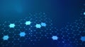 Abstract Blue Hexagonal Network Grid with Glowing Nodes and Connections technology Royalty Free Stock Photo