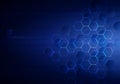 Abstract blue hexagons with nodes digital geometric and lines and dots dark blue background with horizontal light. Technology Royalty Free Stock Photo