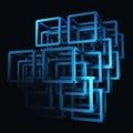 Abstract blue hollow interlocked cubes