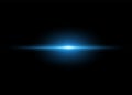 Abstract blue horizontal bright beam on dark isolated background. Vector light flash effect. The concept of the sunrise