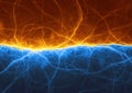 Abstract blue ice and orange fire lightning