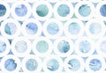 Abstract blue illustration with watercolor freehand drawing in bagel pattern. Hand drawn blue and aqua background, drawn with Royalty Free Stock Photo