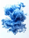 Abstract Blue Ink Cloud Swirling in Water with Delicate Wisps Against White Background Royalty Free Stock Photo