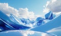 Abstract blue landscape with glossy waves and clouds under bright sky Royalty Free Stock Photo