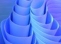 Abstract blue layered background with fabric wave ribbons or paper rolls 3d render. Folded curved layer edges, luxury Royalty Free Stock Photo