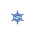 Abstract Blue Letter S Logo wrapped in hexagonal shape applied for the internet and security logo design inspiration.