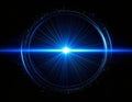 Abstract Blue Light Burst with Concentric Rings on Black Background Royalty Free Stock Photo