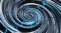 Abstract blue light crackle vortex tunnel with chrome swirl effect and digital energy Royalty Free Stock Photo