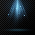 Abstract blue light effect with glitter on a transparent background. Rays with glowing particles. Glare and flare. Bright flash. Royalty Free Stock Photo