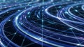 Abstract Blue Light Trails and Glowing Network of Connected Dots technology data Royalty Free Stock Photo