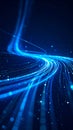 Abstract blue light trails and glowing particles form a futuristic network on dark background Royalty Free Stock Photo