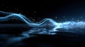 Generative AI Dynamic blue wave flowing over water with glowing particles and sparkling light business concept. Royalty Free Stock Photo