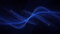 Abstract blue light waves with scattered golden particles on a dark background Royalty Free Stock Photo