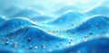 Abstract blue liquid surface with water droplets, glistening with subtle light reflections and undulating waves creating a serene Royalty Free Stock Photo
